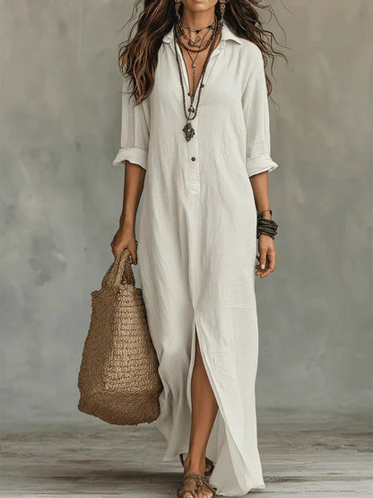 Céline™ | Vestido largo negro holgado con botones