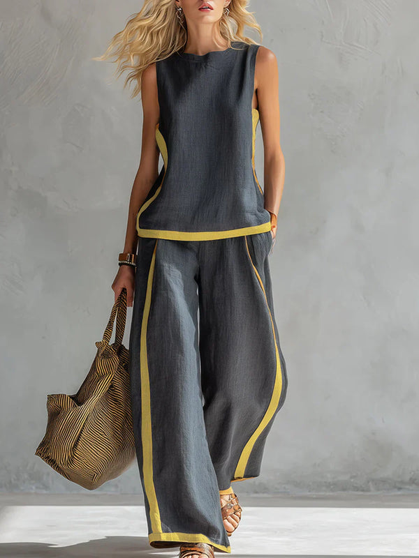 Ursula: conjunto de chaqueta y pantalón con un estilo elegante y desenfadado y acabados bicolores