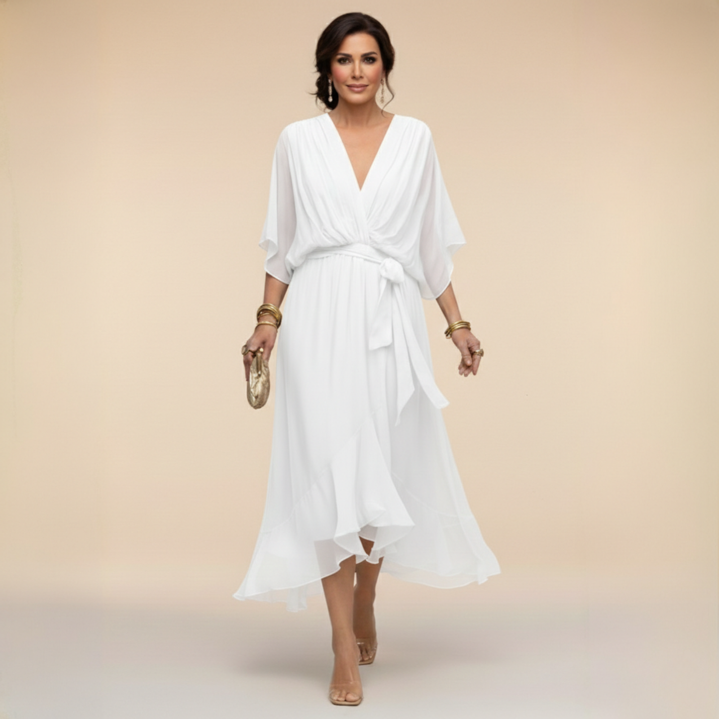 Sandra™ - Vestido de chiffon con escote en V
