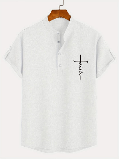 Camisa elegante de manga corta y cuello alto