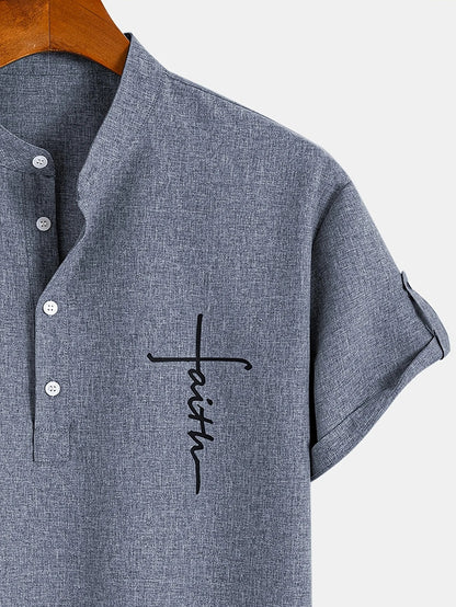 Camisa elegante de manga corta y cuello alto