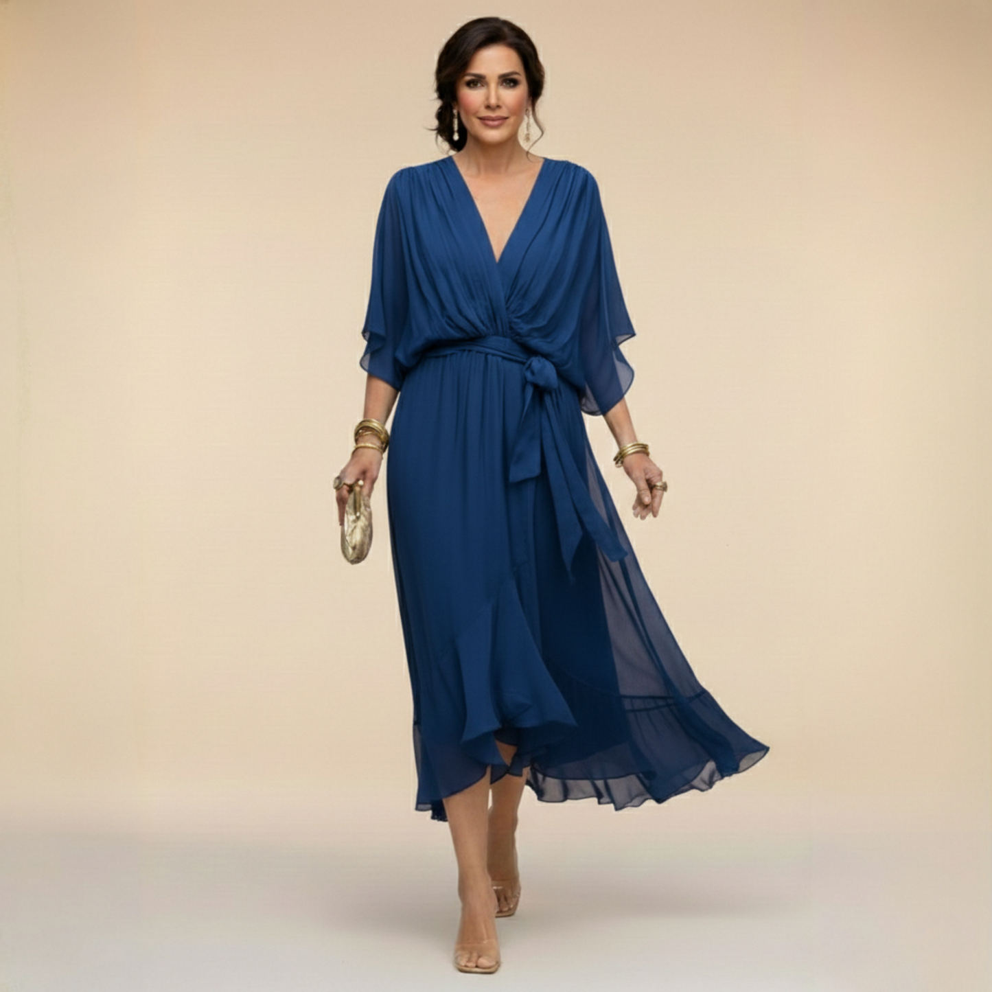 Sandra™ - Vestido de chiffon con escote en V