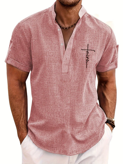 Camisa elegante de manga corta y cuello alto