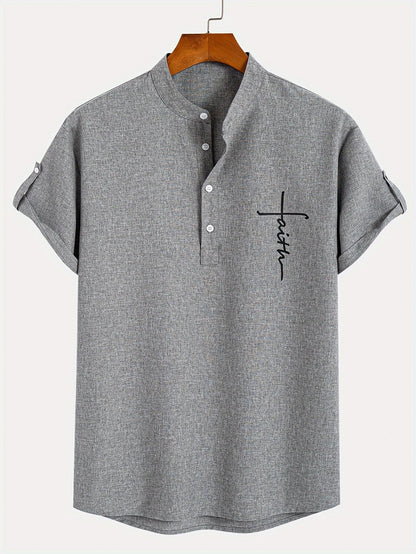 Camisa elegante de manga corta y cuello alto