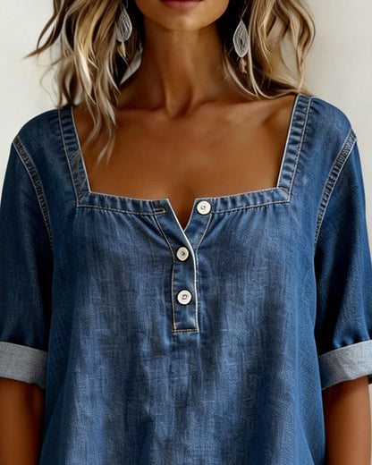 Avélia™ | Camisa vaquera con cuello cuadrado