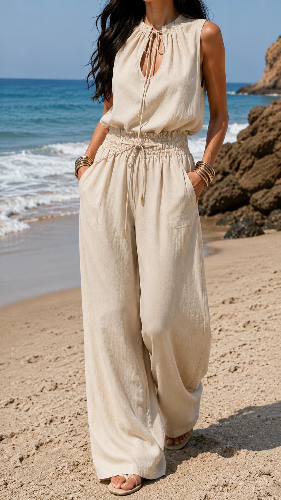 Mono boho en color arena y blanco