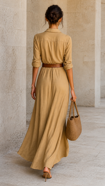 Vestido largo «La Rochelle» con cinturón