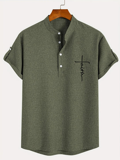 Camisa elegante de manga corta y cuello alto