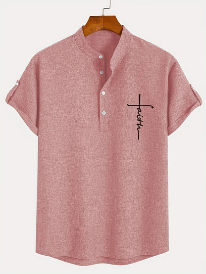 Camisa elegante de manga corta y cuello alto