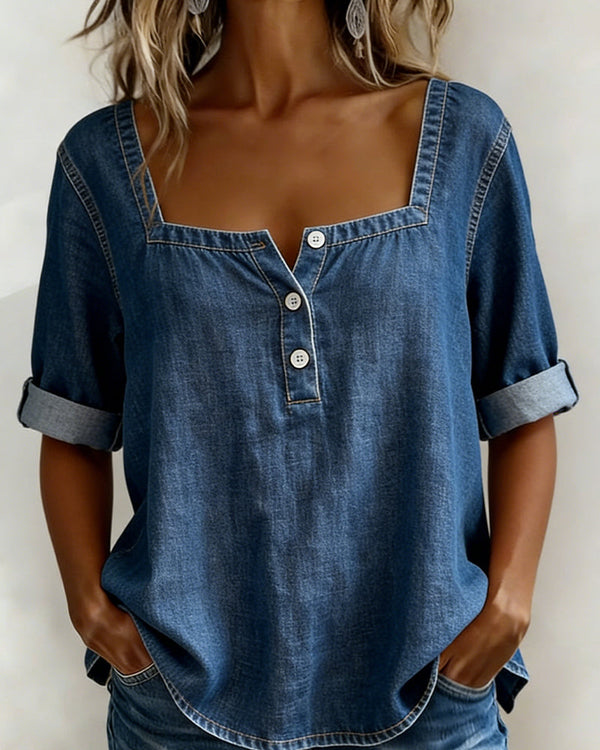 Avélia™ | Camisa vaquera con cuello cuadrado